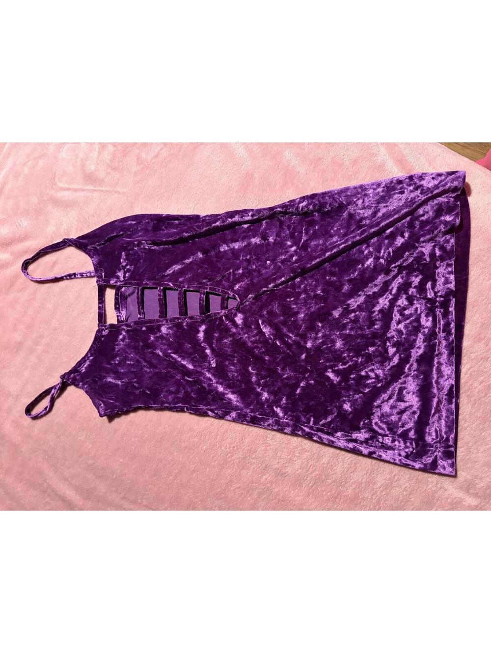 Purple Velvet Sleeveless Dress with Ladder Detail